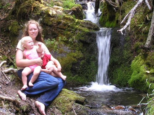 Katie, Sarah and Noah by a waterfall