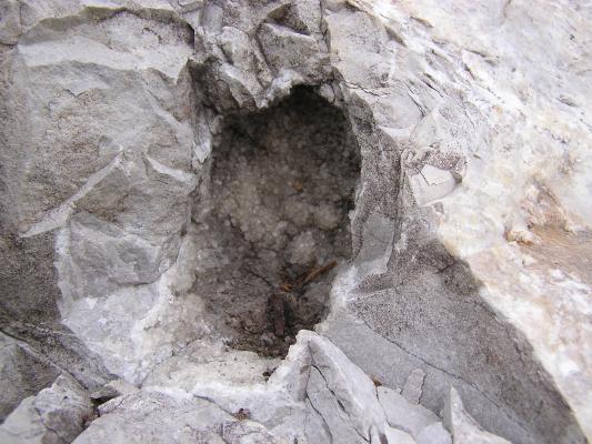 Some crystals in a broken geode.