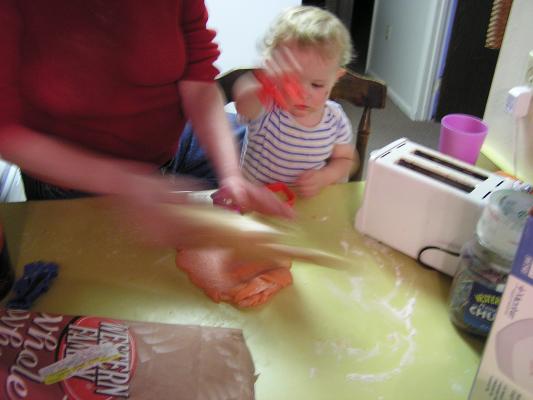 Katie and Noah make Valentines Day sugar cookies.