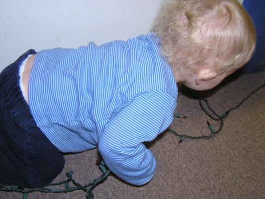Noah examines each and every light.