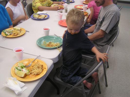 Noah eats Spaghetti