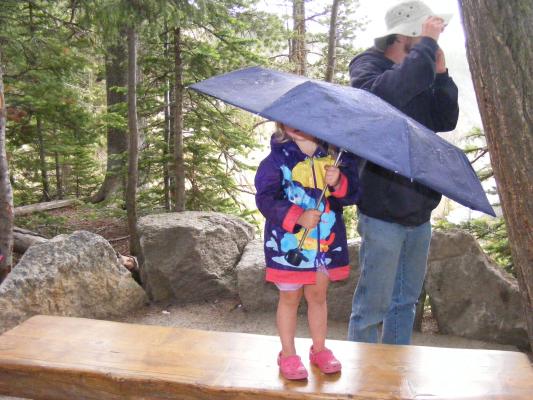Sarah under umbrella