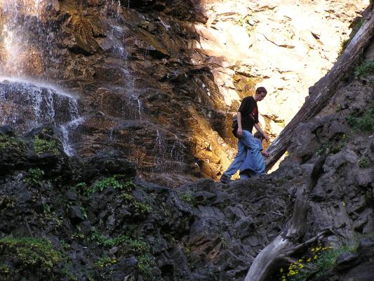 Matthew and David climb on the rocks