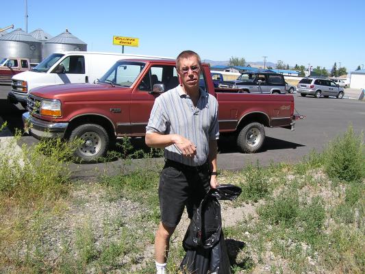 Picking up litter.