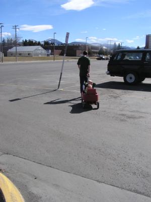 Now David is off with the kids in the wagon.