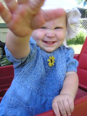 Sarah in the wagon