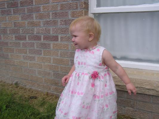 Sarah in a nice dress at First Christian Church in Alliance