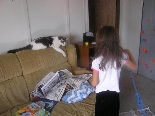 Andrea plays with the cat