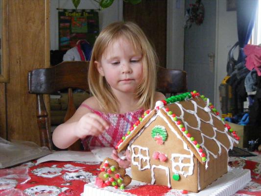 Sarah makes a gingerbread house.
