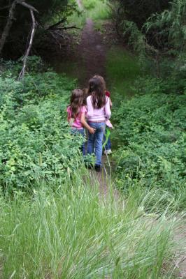Andrea, Malia and Nicole walk down the trail.