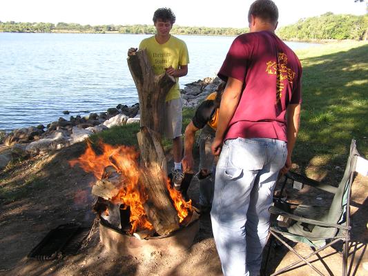 Christian Student Fellowship campout.
An oversized fire getting bigger.