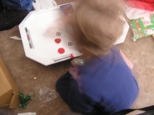 Noah got an air hocky table from Santa