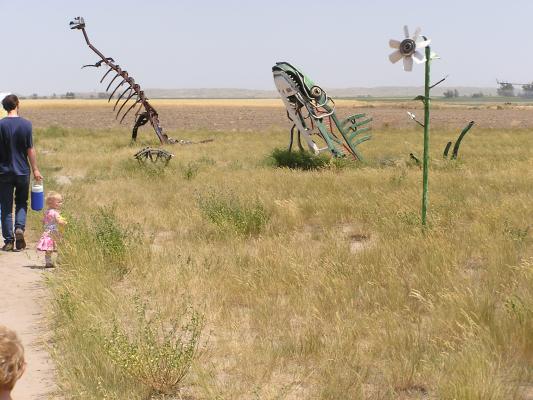 Dinosaur, Fish and flower at Carhenge