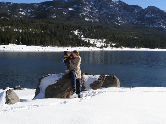 Noah and Katie playing on the rocks.