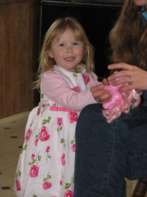 Grandma Eder got Sarah a pretty dress.