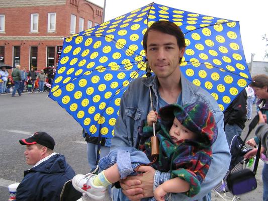 David and Noah at the Belgrade parade.