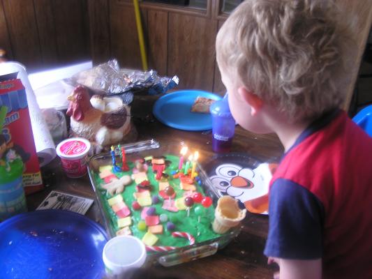Noah blows out the candles