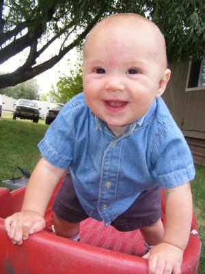 Joshua in the wagon.