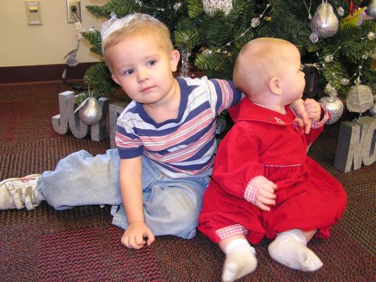 Noah and Sarah under the tree at the library.