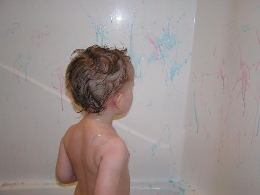 Noah loves his bathtime art.
