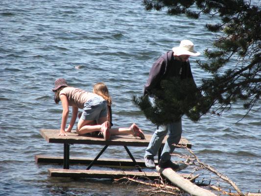 Malia and Andrea on the picnic table