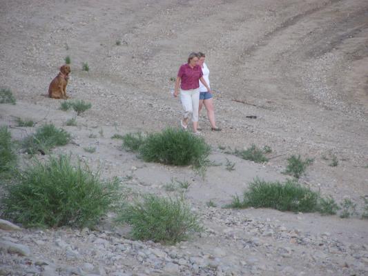 Deb and Aimee with a dog on the GVCC campout