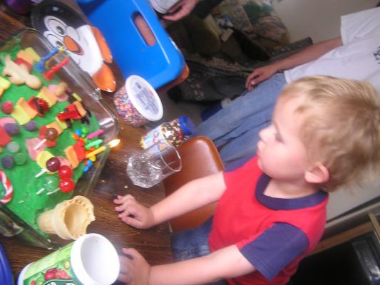 Noah blows out the candles