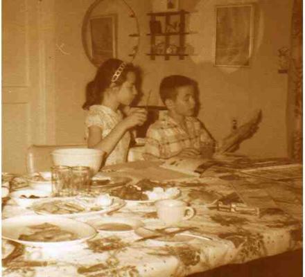 Bea and Carl as kids at Christmas