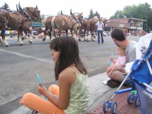 Sweet Pea Festival Parade. Malia Watches wth Sarah and David