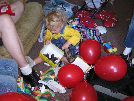 Noah gets out his sandals.