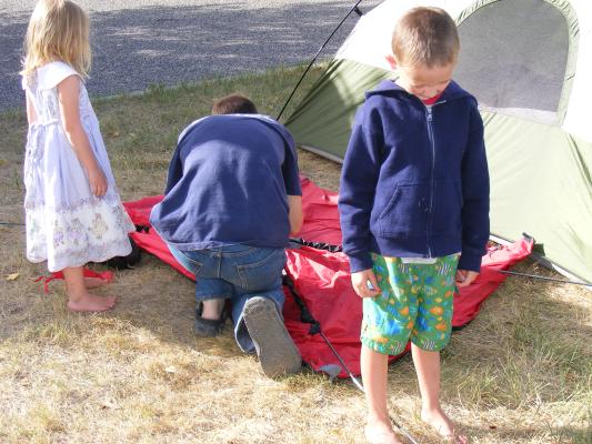 Getting set up for a church campout.