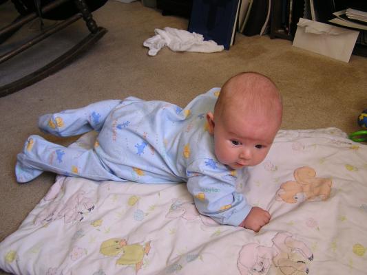 Noah starts on his tummy.