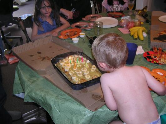 Noah re-blows out the candles.