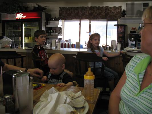 Robert's family eating out.