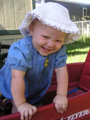 Sarah in the wagon