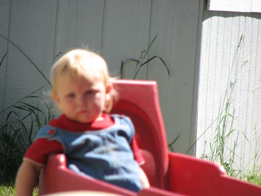 Sarah in the wagon