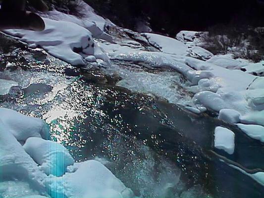 Ice under Mission Falls.