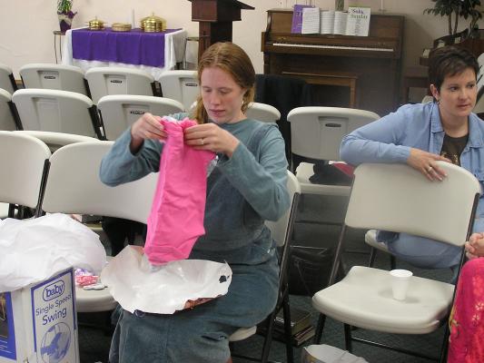 It's a pretty pink outfit.