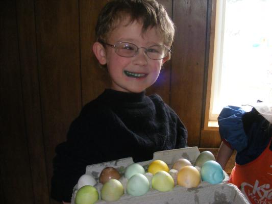 green mouth Noah with eggs.