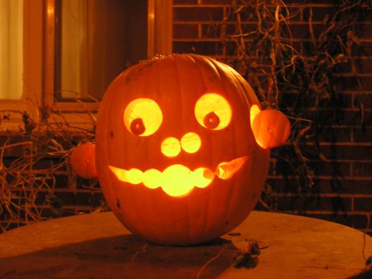 And now the pumpkin is lit.