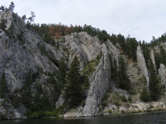 huge slide in the rock. layers are vertical