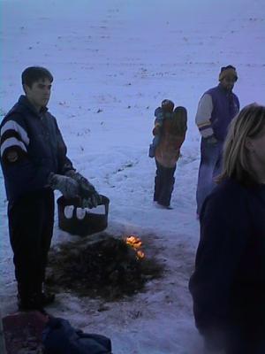 Warming up by the fire