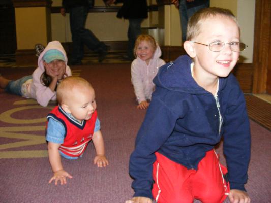 the kids on the Montana rug at the state capitol on Helena.