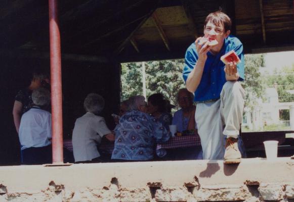 David eats some watermellon