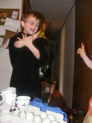 Noah is pleased by his green hand