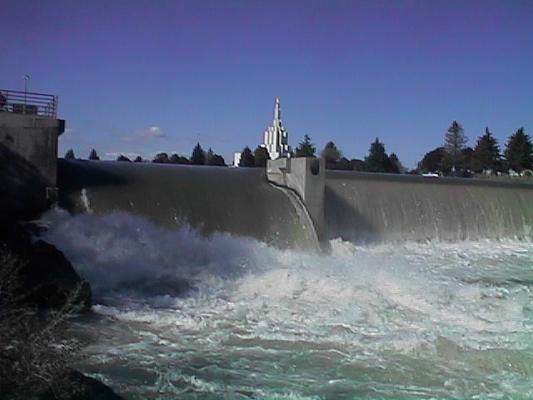Idaho Falls with the Mormon temple in the distance