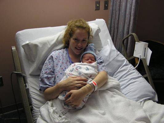 Katie and Noah with his cute little hat